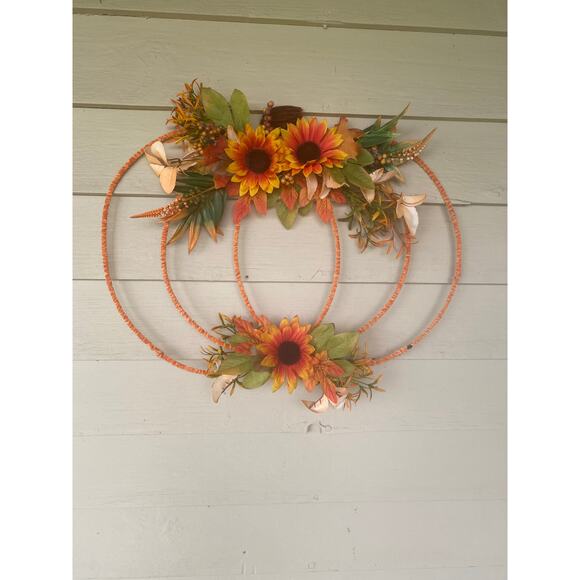 Fall Pumpkin Frame Wreath | Sunflower Autumn Door Décor | Floral Pumpkin Wreath - Picture 8 of 8